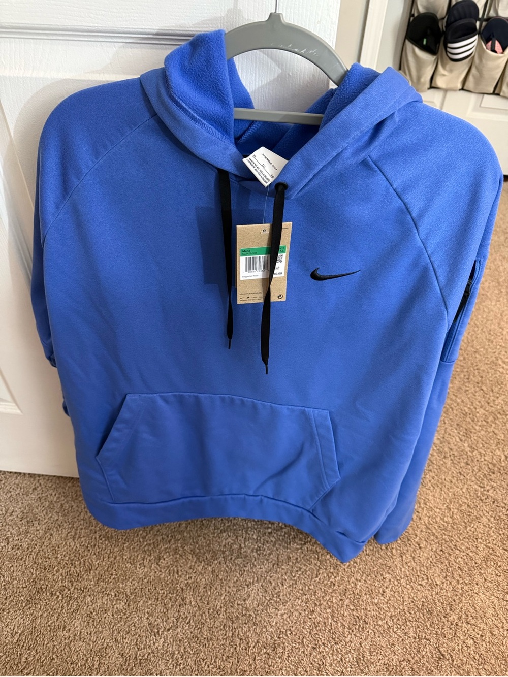 Nike dri fit performance Blue Hoodie with Black Swoosh and Drawstrings